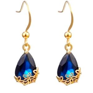 18k Gold Swarovski Sapphire Blue Earrings